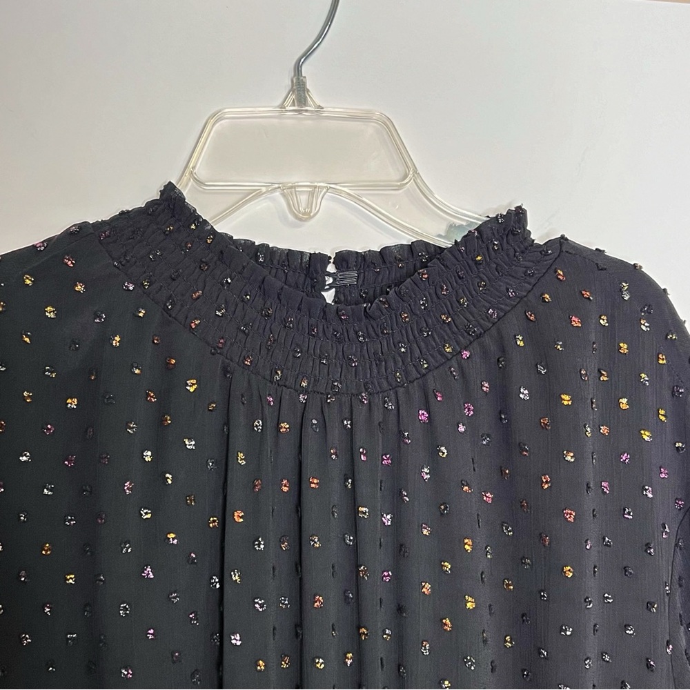 Torrid Mini Clip Dot Blouson Sleeve Dress Size 1X Women Plus Size Black Metallic - Picture 4 of 12